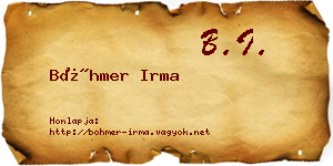Böhmer Irma névjegykártya